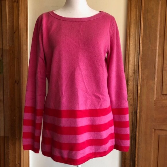 BANANA REPUBLIC Radiant Raspberry Cashmere Stripe Long Sleeve Sweater Me… - Picture 1 of 15